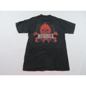 Metallica Skull Rebel Rock Black T-Shirt Double Sided Sz L 1990s